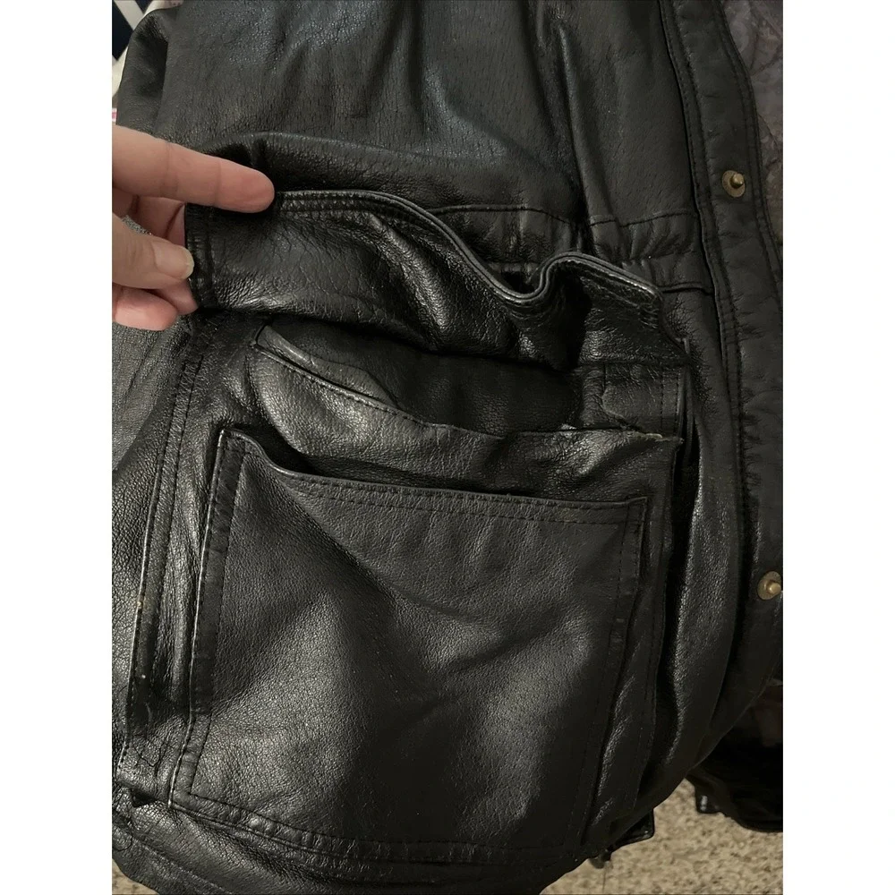 Stratojac Black Leather Jacket Long Heavy Lined Men's Winter Coat Sz XXL‎